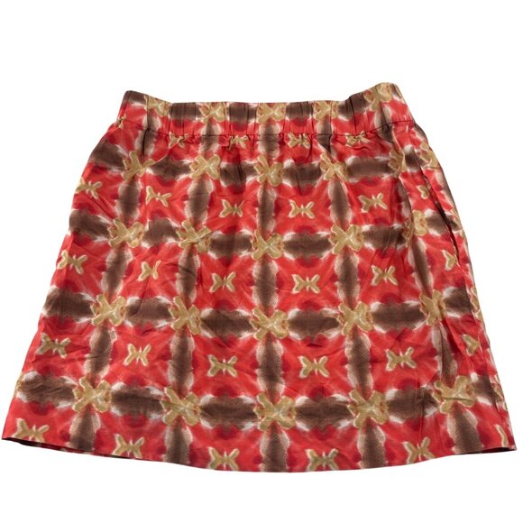 J.Crew Womens Elastic Waist Pull-On Skirt Size 8 100% Cotton Red/Brown/Green Pat - Picture 4 of 4